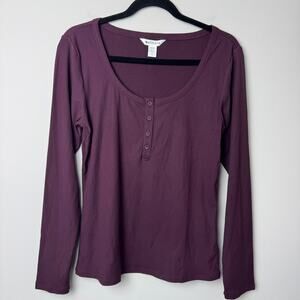 Athleta Signature Rib Long Sleeve Henley Top Deep Purple Size Large